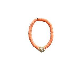 3/$20 HANDCRAFTED White Flower Charm Peach Clay Beaded Stretch Bracelet